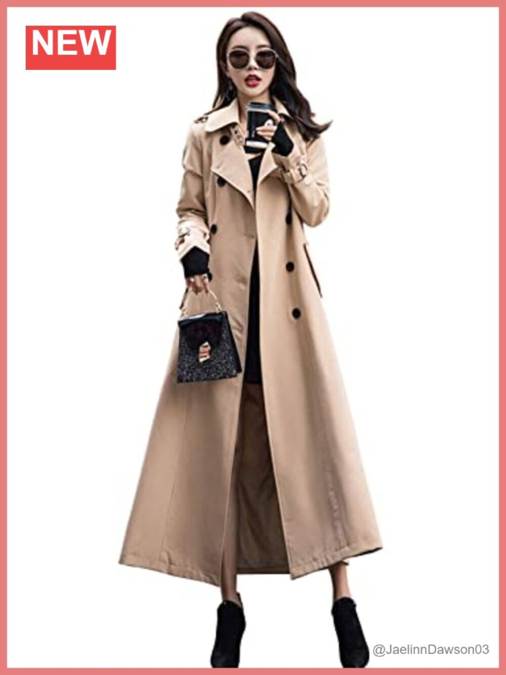 ebossy Double Breasted Trench Coat Slim Long Sleeve Overcoat